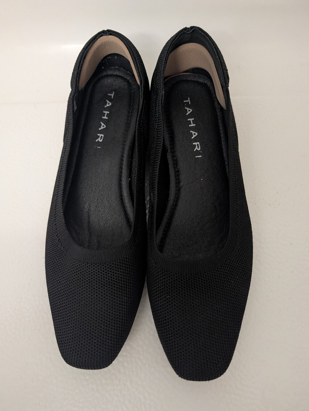 Tahari Black Knit Square-Toe Ballet Flats